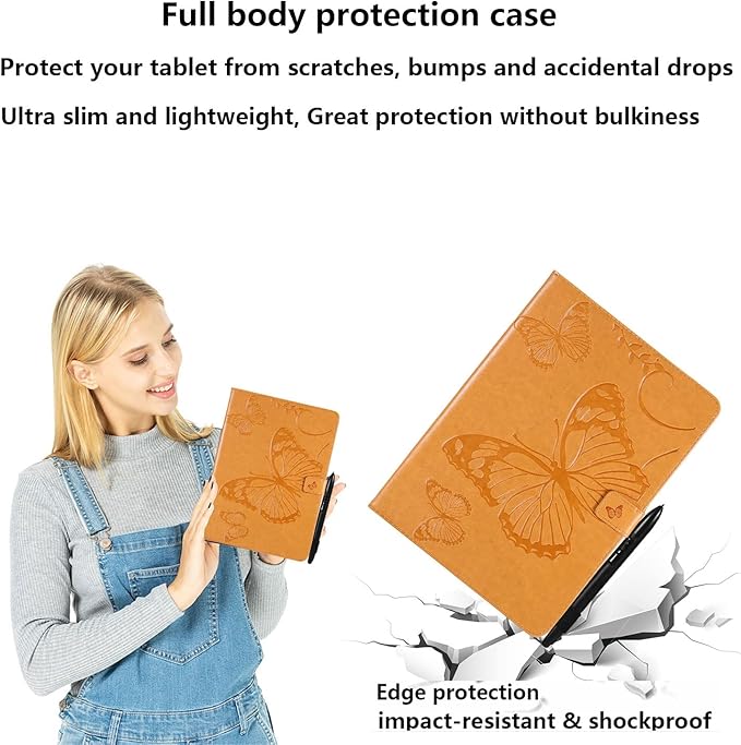 Kindle Fire HD 10 Tablet 2019/2017 Case 9th/7th Generation 10.1 with Pencil Holder Pockets [Auto Sleep/Wake] Folio Stand Embossed PU Leather Magnetic Smart Wallet TPU CoverYellow Butterfly