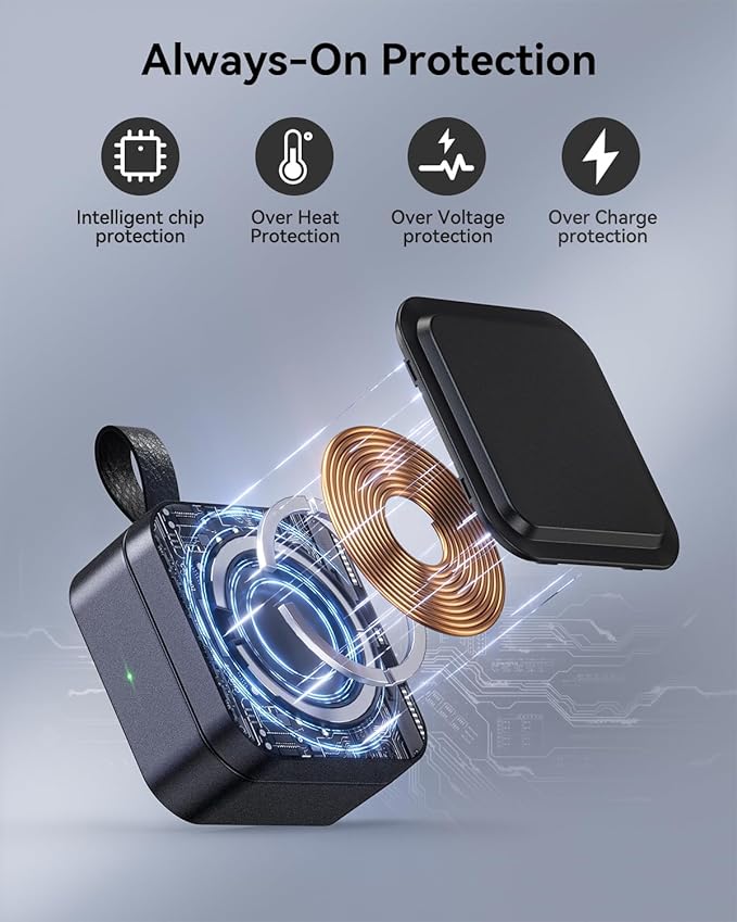 3 in 1 Wireless Charging Station for Apple Devices Magnetic Foldable Travel Fast Charger Stand Compatible with MagSafe for iPhone Air/17/16/15/14/13/12 Series Apple Watch &amp AirPods Pro/4/3/2-Bla