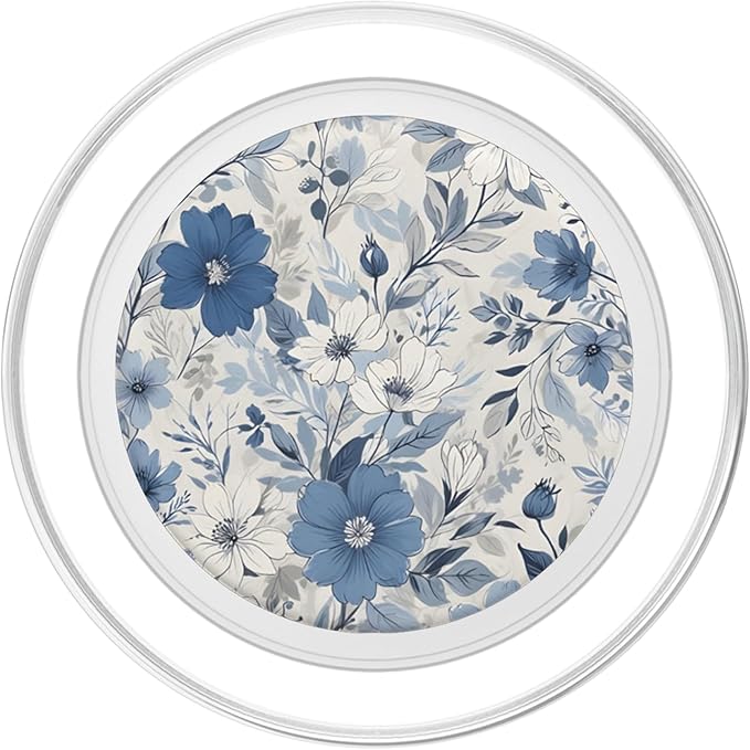White Blue Floral Pattern PopSockets PopGrip for MagSafe