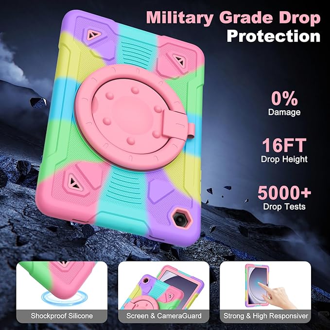 Case for Galaxy Tab A11+ / A9+ 11 inch 2026/2024 with 360° Rotate Handle Stand Carrying Shoulder Strap Pen Holder Shockproof Cover for Tab A11 Plus/A9 Plus Tablet Case Kids Girls Colorful