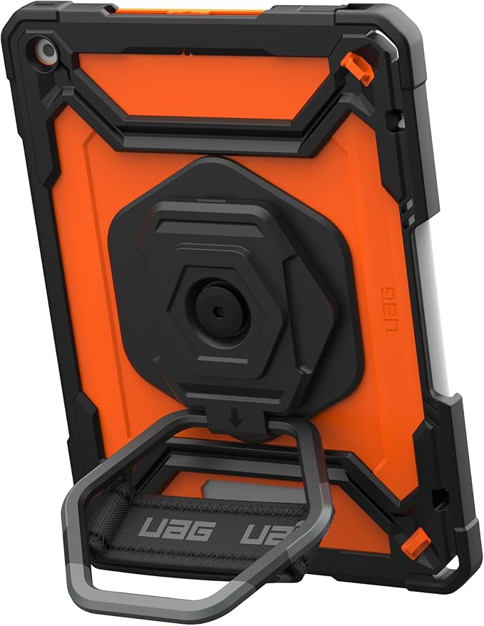 URBAN ARMOR GEAR UAG Designed for iPad 10.2 9th/8th Gen 2020-2021 Case w/Built-in Screen Protector Kickstand Hand Strap Rugged Transparent Clear Military Grade Protective Cover Plasma Orange/Black