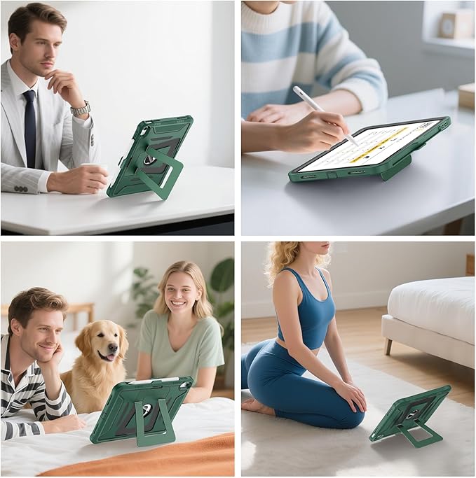 Soke Case for iPad (A16) 11th Generation 11-Inch 2025 /10th Generation 10.9-Inch 2022 with Screen Protector and Multi-Angle Kickstand Rugged Full Body Heavy Duty Protective Cover - Black Green