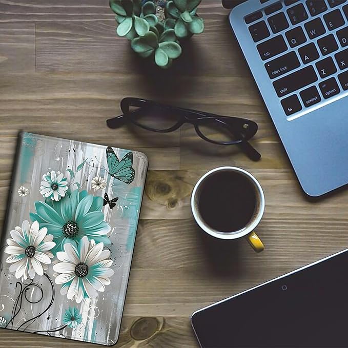 Case for Kindle Paperwhite 12th Generation &amp Kindle Colorsoft Signature Edition 2024 7 inch Lightweight Smart Case Adjustable Stand Protective Cover with Auto Wake/Sleep - Sunflowers and Butterfli