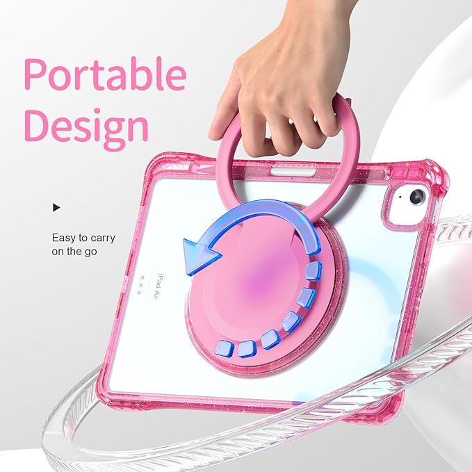 Shockproof Case for iPad Air 11'' (M4 2026/M3 2025/M2 2024)/ iPad Air 10.9'' Air 5th /4th Gen PC Clear Tablet Cases with Rotating Stand for Kids Giliter Rose