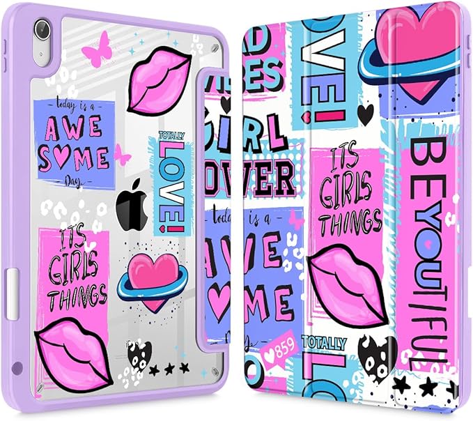 May Chen for iPad (A16) 11th Generation Case 11 Inch 2025 iPad 10th Gen Case 2022 10.9 inch Built-in Pencil Holder with Shockproof Cover Clear Back Shell Auto Wake/Sleep Girls calligraphic