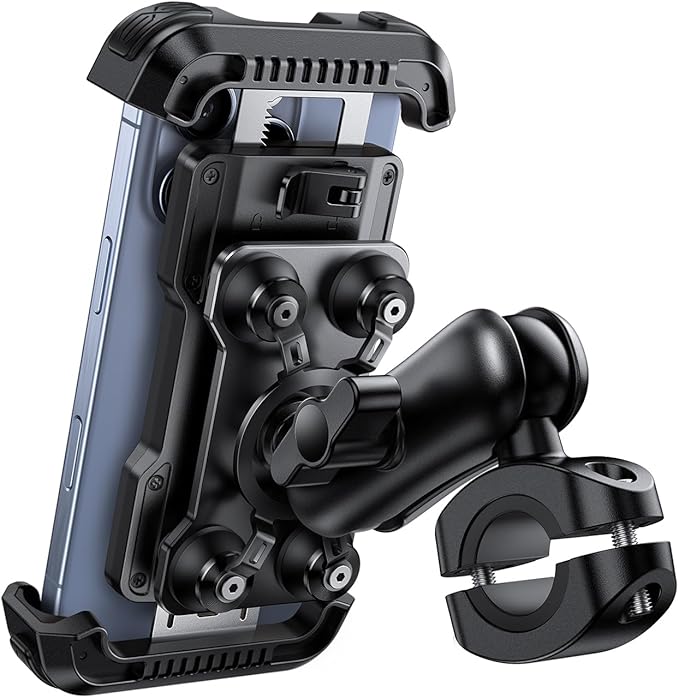 Lamicall Motorcycle Phone Mount Holder - [Dual Vibration Dampener] [Metal Adjustment Arm] Motorcycle Cell Phone Holder Bike Handlebar Phone Mount Gifts for iPhone 16 15 14 Pro Max 4.7-6.7 Phones