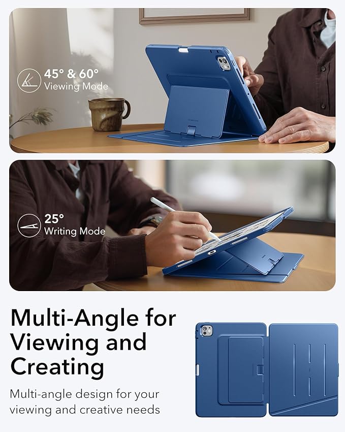 ESR for iPad Pro 11 Inch Case (M5/M4) 2025/2024 Vertical Stand Cover Multi Stand Angles Ultra-Stable Case with Pencil Holder Flip Series Blue