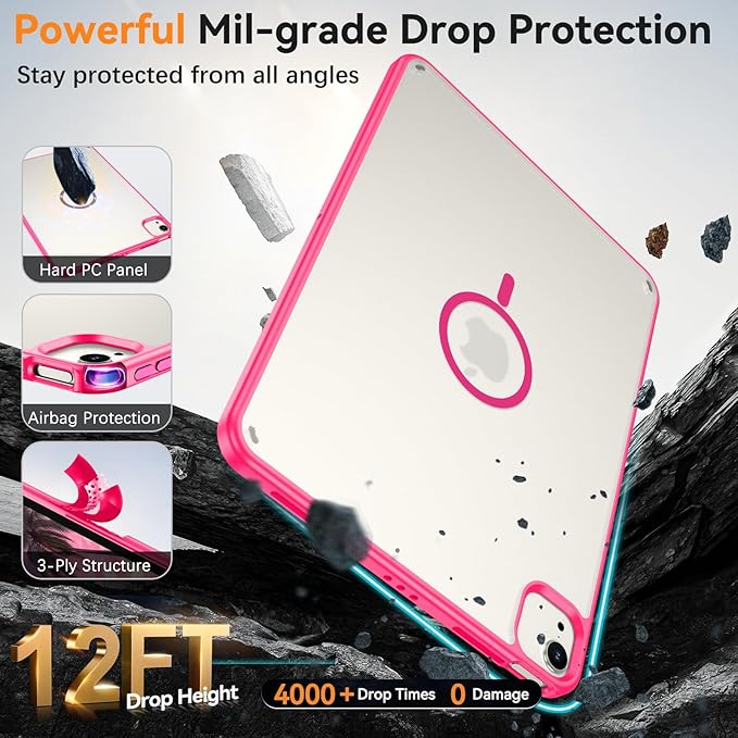BENTOBEN for iPad Air 11 Inch Case M3/M2 (2025/2024) iPad Air 7th/6th Gen Magnetic CaseTranslucent Matte Shockproof Protective Tablet Cover for iPad Air 5th/4th Generation 10.9 2022/2020 Hot Pink