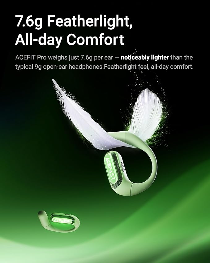 ACEFAST AceFit Pro Open-Ear Headphones Night Safety Mode for Sports Powerful Bass 7.6g Ultra-Comfort Bluetooth 5.4 30H Playtime with Digital Display IP54 Sports Earbuds for Running &amp Workout