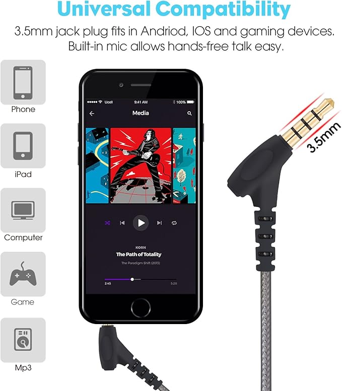 Wired Earbuds with Microphone Super Bass Sound Noise Isolation Lightweight Cable Headphones for Running Office Travel Gaming Durable and Tangle-Free Ear Buds Earphones with 3.5mm Jack