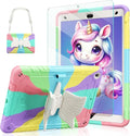 Ambison Case for iPad 9th/8th/7th Generation 10.2'' with Tempered Glass Screen Protector Shockproof Protective Cover Unicorn Stand Shoulder Strap for iPad 2021/2020/2019 Kids Girls - Multipuple