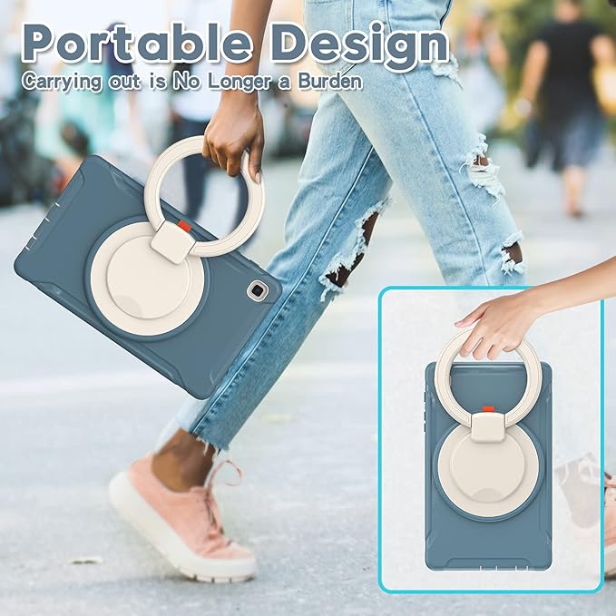 Shockproof Case for Samsung Galaxy Tab A7 Lite 8.7 Tablet Techcircle Rotating Stand Handle Heavy Duty Bumper Hybrid Cover Protective Case for Galaxy Tab A7 Lite (2021) SM-T220/T225 Cornflower Blue