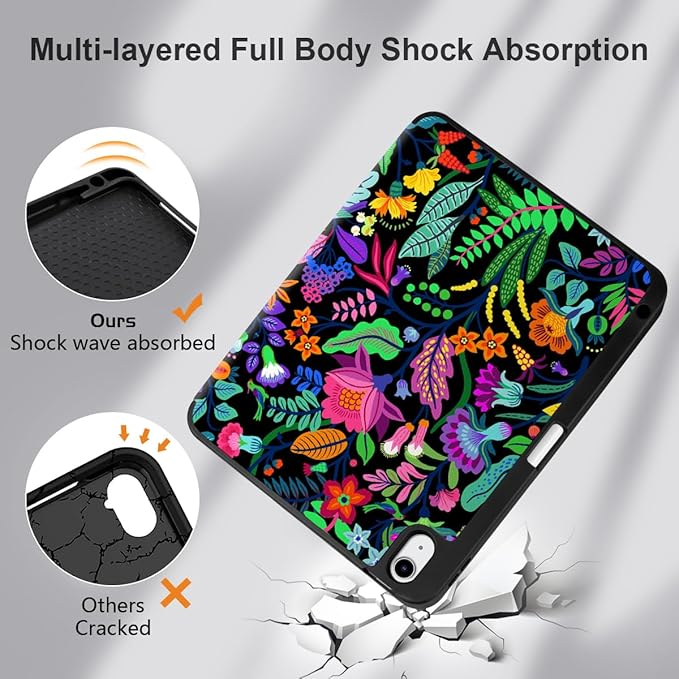 MEEgoodo for M4/M3/M2 iPad Air 11 inch Case 2026 2025 2024Case for iPad Air 5th Generation/iPad Air 4th Gen 10.9 inch 2022 2020 Tablet Cover with Soft TPU Back Shell Bright Flowers &amp Tropic Lea