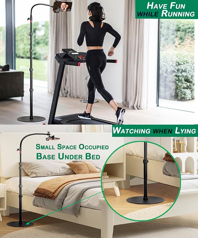 Tall Video Cell Phone Mount with Height Adjustable Stand Heavy Base 360 Head - Compatible with iPhone 16 16 Pro Max 16 Plus 15 14 13