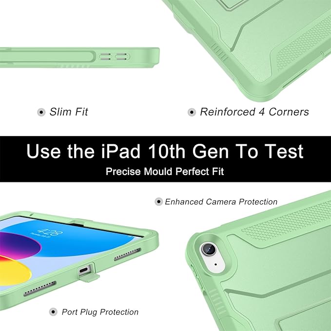 Soke Case for iPad (A16) 11th Generation 11-inch 2025 iPad 10th Generation 10.9-inch 2022 with Built-in Screen Protector and Kickstand Rugged Full Body Protective Cover - Matcha Green