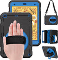 Case for iPad mini 5/4 with Screen Protector Pencil Holder [360 Rotating Hand Strap] &amp Stand Drop-Proof Case for iPad mini 5th/4th Generation 7.9 inch(Black+Sky Blue)