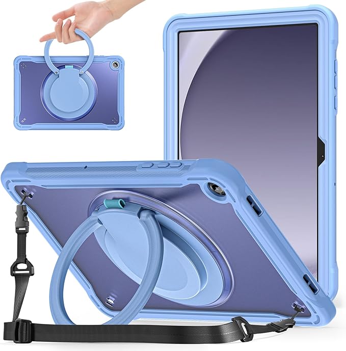 Miimall Case for Samsung Galaxy Tab A11 Plus 2025 11 Inch with Pen Holder Bulit-in 360 Rotating Stand Ring Shockproof Rugged Kids Friendly Shell Shoulder Strap Cover for Samsung A11+ Tablet Purple