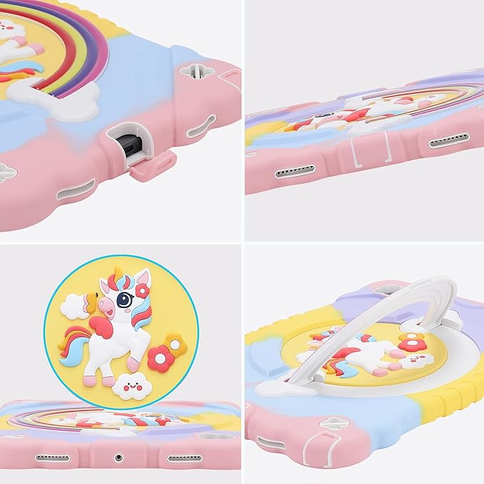 XZC Case for iPad 9th/8th/7th Generation 2021/2020/2019(10.2 inch) Unicorn Cute Cover Heavy Duty Shockproof Protective Case with Built-in Stand Strap for Kids Girls Women (Rainbow)
