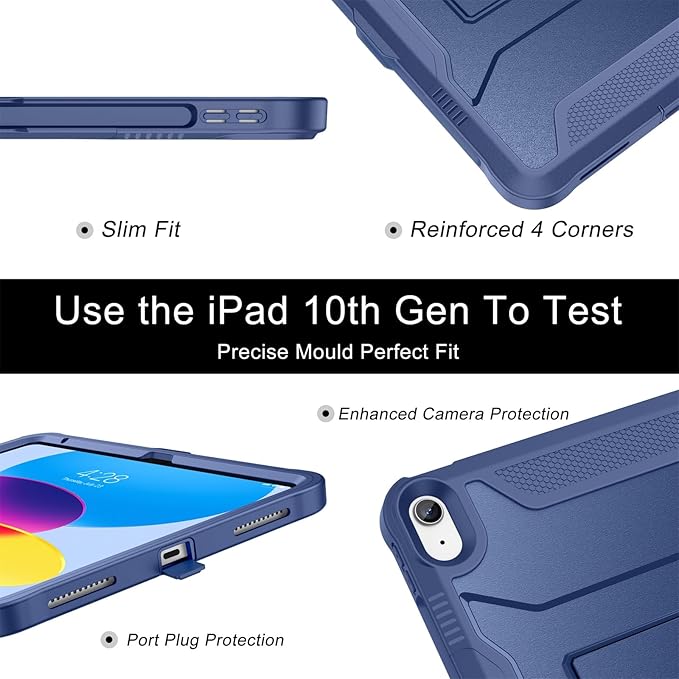 Soke Case for iPad (A16) 11th Generation 11-inch 2025 iPad 10th Generation 10.9-inch 2022 with Built-in Screen Protector and Kickstand Rugged Full Body Protective Cover - New Navy