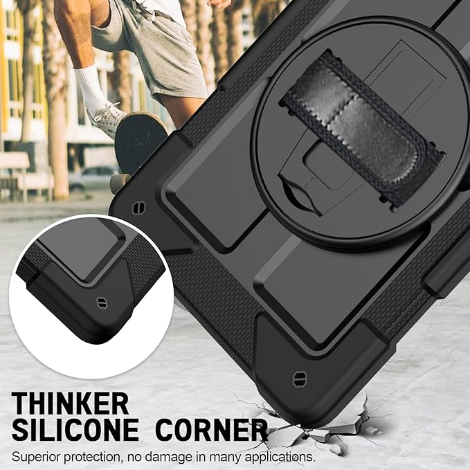 AVAWO Case for Samsung Galaxy A9+ Plus 11 inch 2023 with 360° Swivel Handle Strap Cover with Lanyard Black