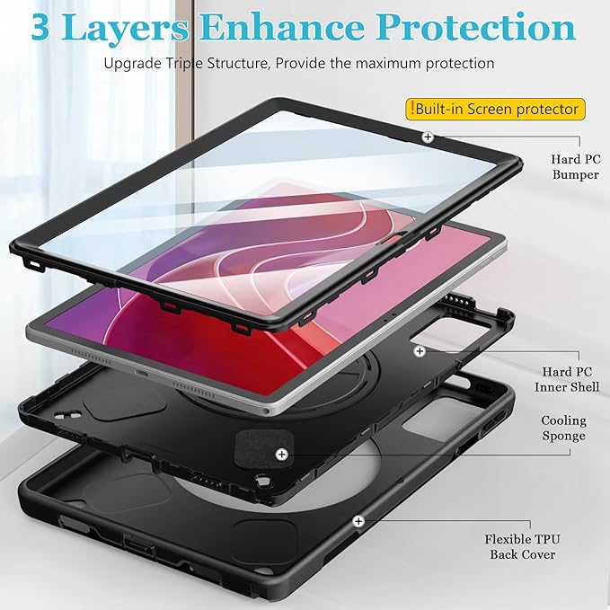 Case for Lenovo Tab M11 &amp K11 LTE 11 Inch: Cover for Lenovo Idea Tablet 11 (TB330FU/ TB330XU) with Screen Protector- Stand- Handle-Shoulder Strap-S-Pen Holder-Black