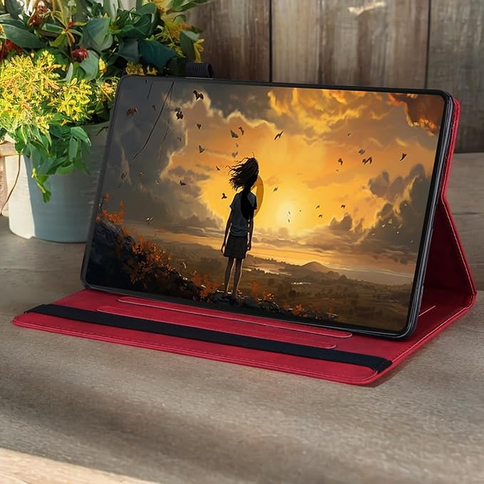 for OnePlus Pad 2 Case 12.1 inch 2024 Released Retro Folio Shell for OnePlus Pad Pro Cover with Card Holder &amp Multi-Angle Stand -Red