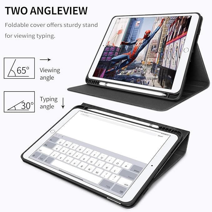 H HOLIMET Case for iPad 9th Generation (2021) iPad 8th/7th Generation2020/2019 with Pencil Holder Multi-Angle Stand PU Leather Shockproof Cover with Pocket Strap Auto Wake/Sleep