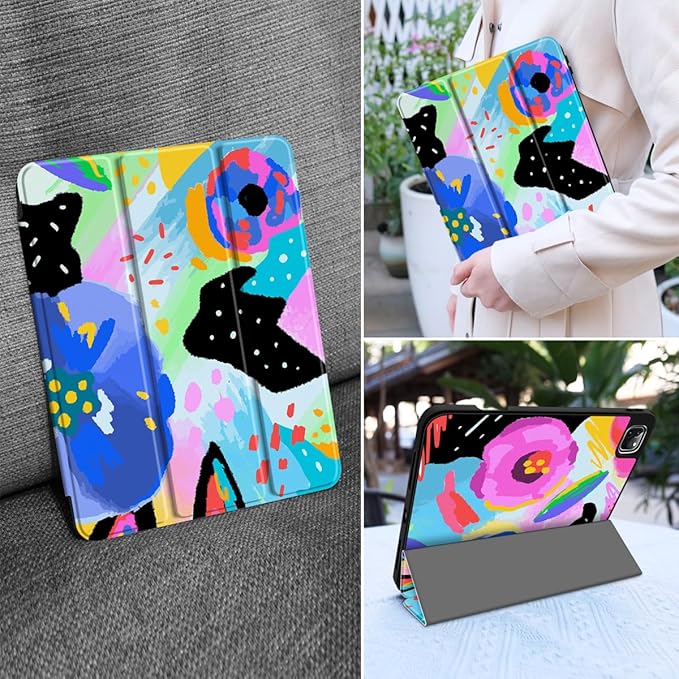 MEEgoodo for iPad Pro 12.9 Case M2 6th/5th/4th/3rd Generation 2022 2021 2020 2018 with Pencil Holder Tablet Cover with Soft TPU Back Shell Colorful Painted Floral