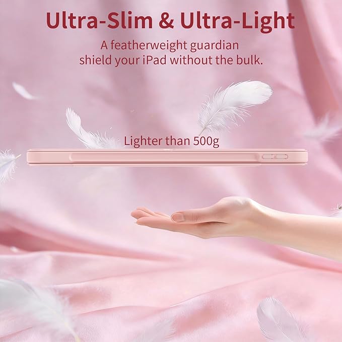 KENKE Magnetic Detachable Case for iPad A16 11th/10th Generation (11/10.9-Inch 2025/2022) with Pencil Holder 3+Y-Stand Removable 360° Rotating Clear Cover with Transparent Hard Back Pink
