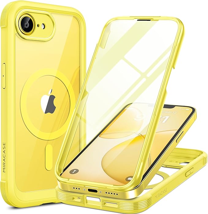 Miracase for iPhone 17e Case &amp iPhone 16e Case Full-Body Phone with Built-in Glass Screen Protector [Magnetic with MagSafe] Military Drop Proof 17 E/ 16 E Cover Bumper 6.1 inch Yellow