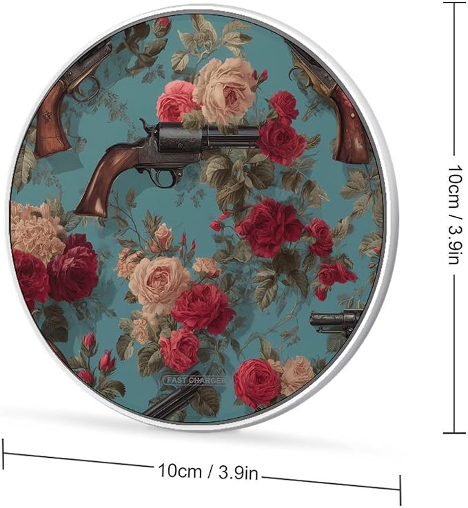 Vintage Guns Flowers Fast Portable Charger 10W Funny Graphic Phone Charging Pad with USB Cable