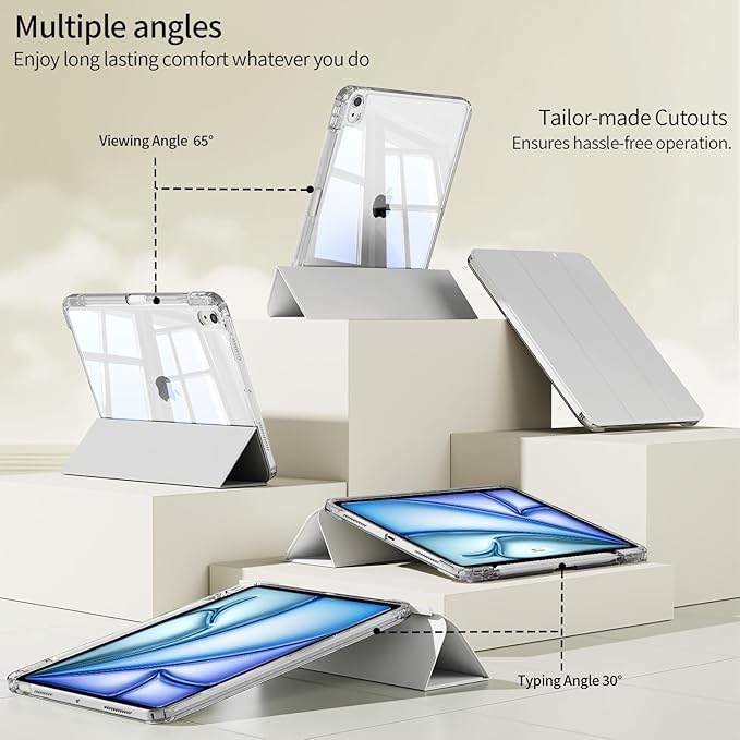 Case for iPad Air 11 inch M4/M3/M2 (2026/2025/2024) &amp iPad Air 5/4th Generation (2022/2020) 10.9 inch 2-in-1 Removable Hard PC Transparent Back with Pencil Holder Auto Sleep/WakeGray