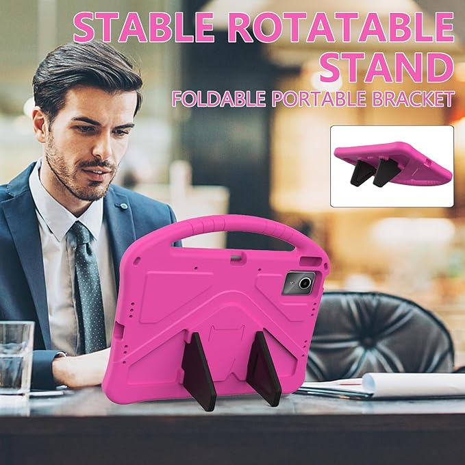 Compatible with Lenovo Idea Tab Plus 12.1 Inch 2025 TB-365FC Cute Case Lightweight Sleeve Kickstand Cover Shockproof Protection Case for Kids(Rose Red)