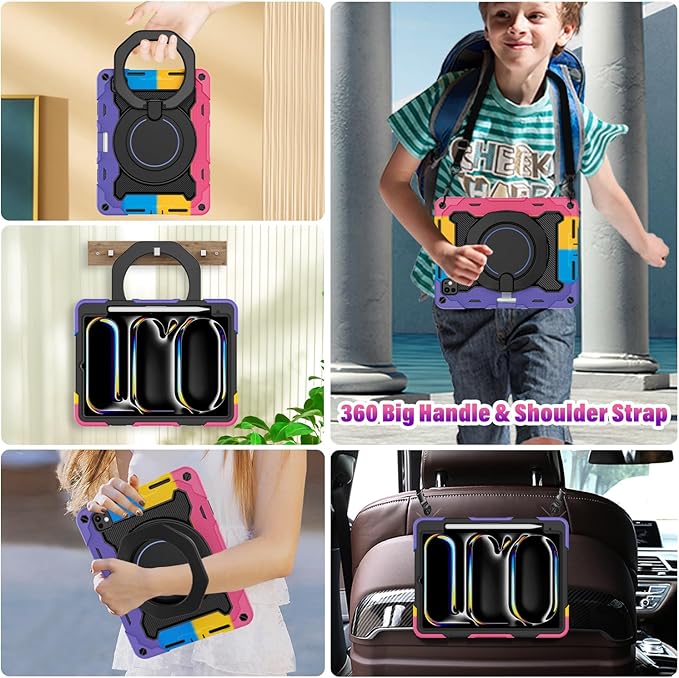 ROISKIN for iPad Pro 11 inch Case (M5/M4 (2025/2024)) Pro 11'' 6th/5th Gen -with HD Screen Protector 360 Kickstand/Handle Shoulder Strap Pen Holder Heavy Duty Military Grade - Kids Friendly
