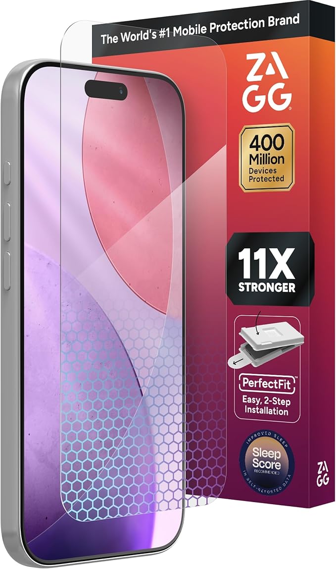 ZAGG XTR5 Screen Protector for iPhone 17 Pro - Glass Blue Light Protection 11X Stronger Eyesafe CPF60 Tech Anti-reflective Tech Vibrant Color &amp Touch Sensitive Tempered Glass Easy To Install