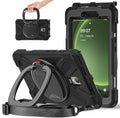 Rugged Case for Samsung Galaxy Tab Active5 5G (SM-X306B/X300) w/ 360° Rotating Hanging Ring Handle Grip Kickstand Heavy Duty Shock-Proof Armor Cover w/Shoulder Strap Stylus Holder (Black)