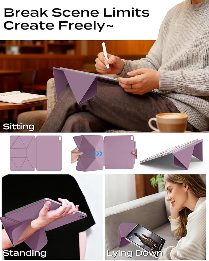 JKSML Dynamic Folio Case for iPad Air M4/M3/M2 11 &amp Air 4th/5th Gen 10.9 Detachable Pencil Holder 20+ Multi-Angle Origami Cover Slim &amp Ergonomic &amp Powerful Magnetic - Berry Purple