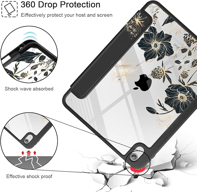 May Chen for iPad Air 11-inch M4/M3/M2 (2026/2025/2024) iPad Air 5th/4th 10.9 Inch - Shockproof Cover with Clear Back Shell &amp Penceil Holder Auto Wake/Sleep Stand Cover Abstract Floral