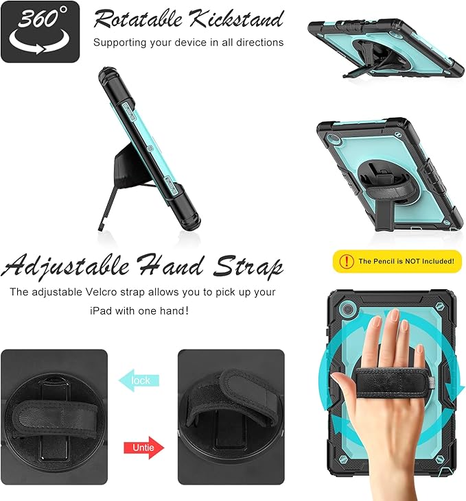 Case for Samsung Galaxy Tab A8 5G Tablet Case 10.5 inch [with Tempered Glass Screen Protector] Rotatable Kickstand S Pen Holder Hand/Shoulder Strap (SkyBlue)