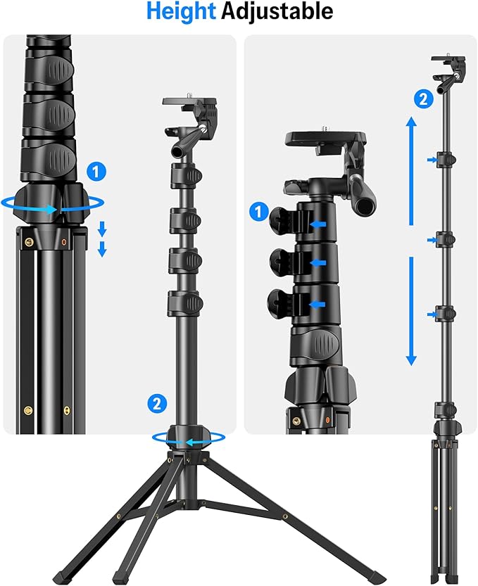 OMOTON TS01 65 Magnetic Phone Tripod for iPhone &amp Camera Cell Phone Stand with Remote Stable Height Adjustable Multi-Angle Shot Selfie Stick Tripod for Video Recording Live Streaming Black Se