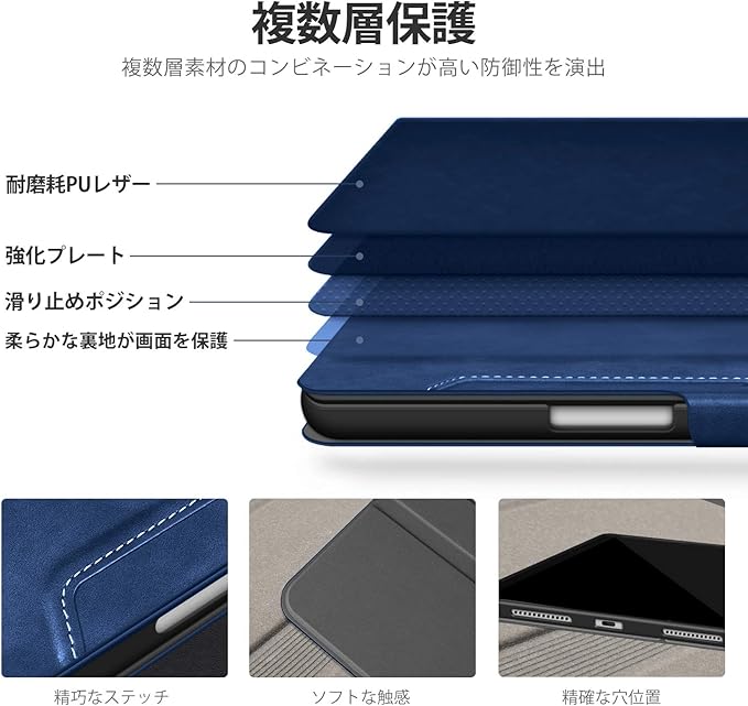 Antbox Case for iPad Pro 12.9'' 6th Generation (2022) 5th/4th/3rd Generation (2021/2020/2018) Built-in Pencil Holder Auto Sleep/Wake Function PU Leather Smart Cover (Blue)