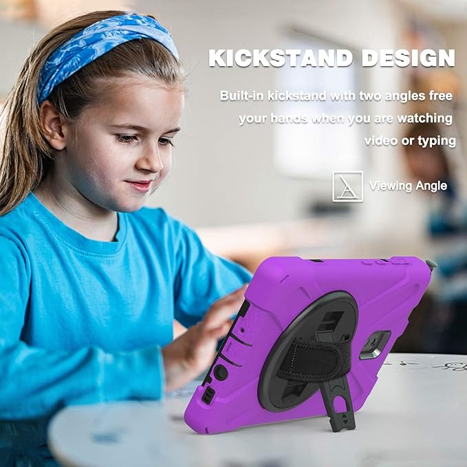 Case for Samsung Galaxy Tab Active 3 8 T570 T575 T577 Heavy Duty Shockproof Rugged 3 Layer Kids Durable Case with 360 Swivel Kickstand Shoulder Strap &amp Hand Strap