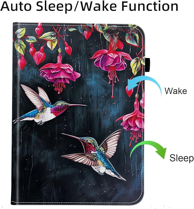 Case for iPad 9th Generation/iPad 8/iPad 7 iPad 10.2 2021 2020 2019/iPad Air 10.5/iPad Pro 10.5Card Slot PU Leather TPU Case Pen Holder Auto Wake SleepFlower Hummingbird