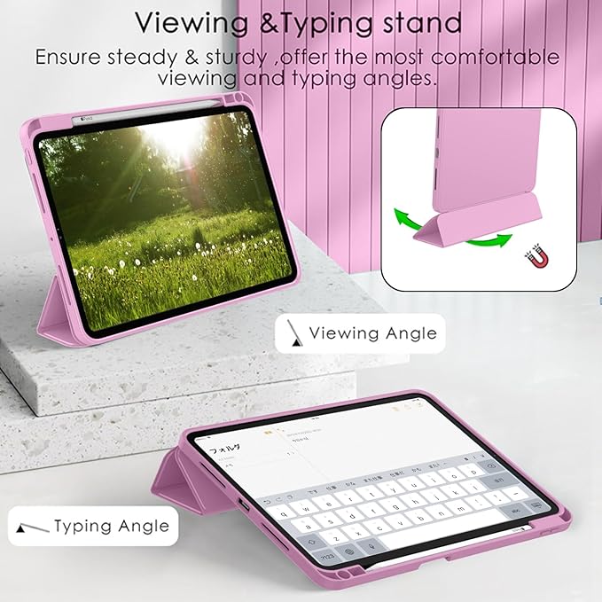 ZryXal New iPad Pro 13 Inch Case (M5) 2025 / (M4) 2024 with Pencil Holder Smart iPad Case [Support Pencil Pro and Pencil (USB-C)] Support Touch ID and Auto Wake/Sleep (Pale Violet Red)