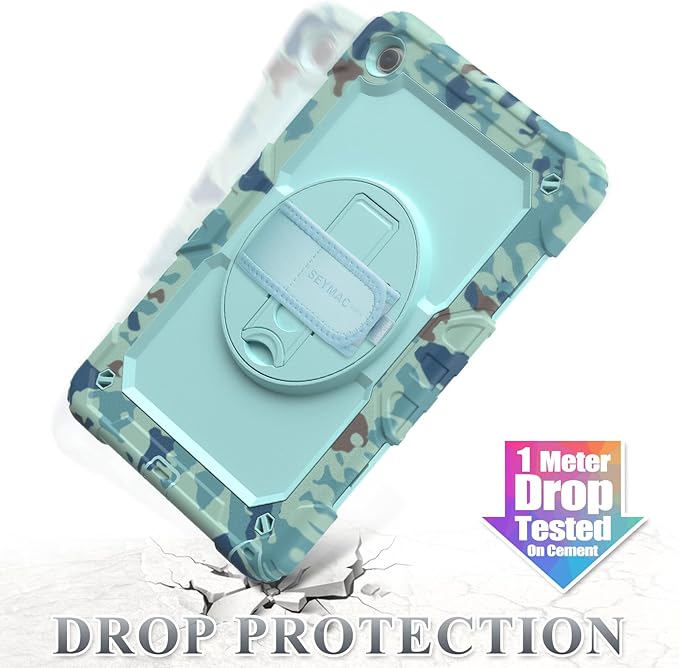 SEYMAC stock Case for Samsung Galaxy Tab A9+ Plus 11'' Full-Body Drop Protection Case with Screen Protector Pencil Holder [360° Rotating Hand Strap] &ampStand SkyBlue Camo