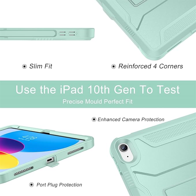 Soke Case for iPad (A16) 11th Generation 11-inch 2025 iPad 10th Generation 10.9-inch 2022 with Built-in Screen Protector and Kickstand Rugged Full Body Protective Cover - Green