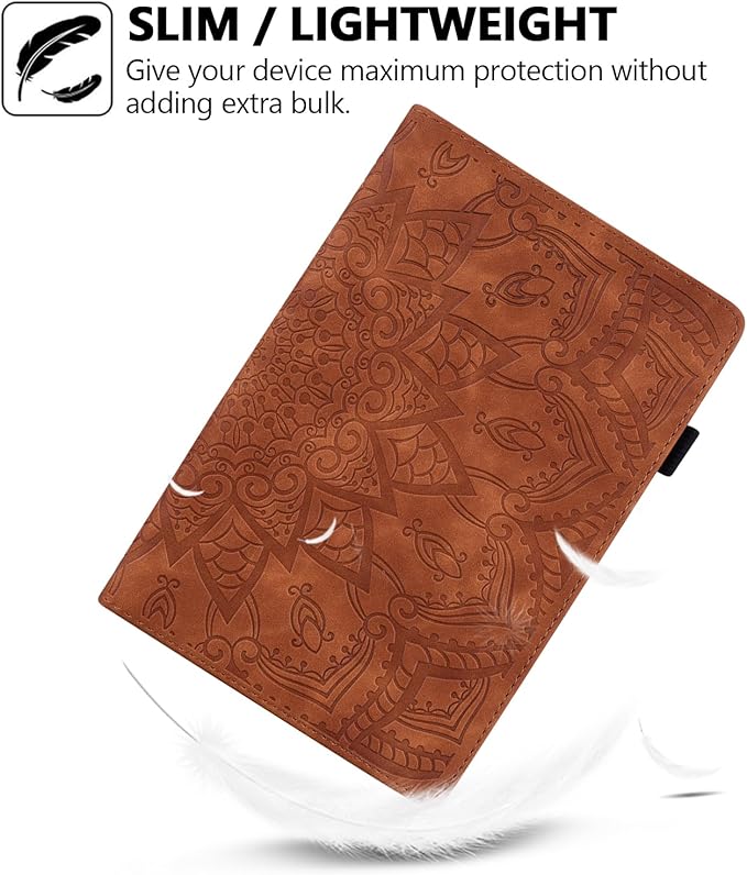 Folio Case for iPad Pro 11 M4 M5 (2024-2025) Techcircle Anti-Slip Stand Mandala Embossed PU Leather Soft TPU Back Protective Cover with Elastic Strap Card Slots &amp Pencil Holder Brown