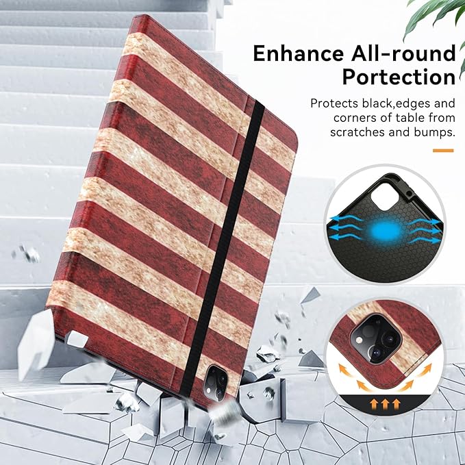 Case for New iPad Pro 12.9 inch 6th/5th/4th/3rd Generation 2022/2021/2020/2018 12.9'' ipad Pro Leather Folio Protective Cover 6/5/4/3 Gen with Pencil Holder Auto Wake/Sleep Flag