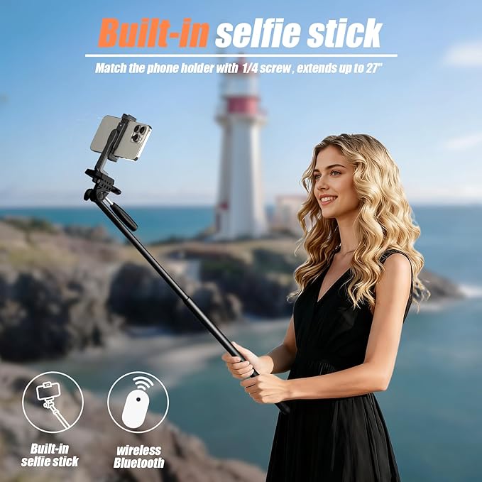 KINGJOY 71 Camera &amp Phone Tripod Lightweight Travel Stand with 2-in-1 Tablet Mount Wireless Remote and 3-Way Pan Head Max 6.6LB Compatible with Canon Nikon iPhone 17/16 Pro Max DSLR Vlogging