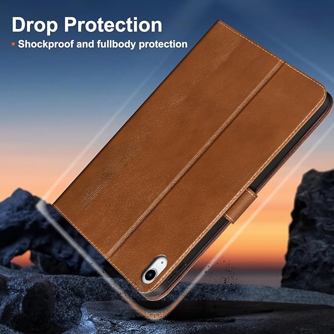 Gexmil Leather Case for iPad (A16) 11th Generation 11 Inch 2025 iPad 10th Generation 10.9 Inch 2022Protective Cover with Magnetic ClosureAuto Sleep/WakeYellow Brown